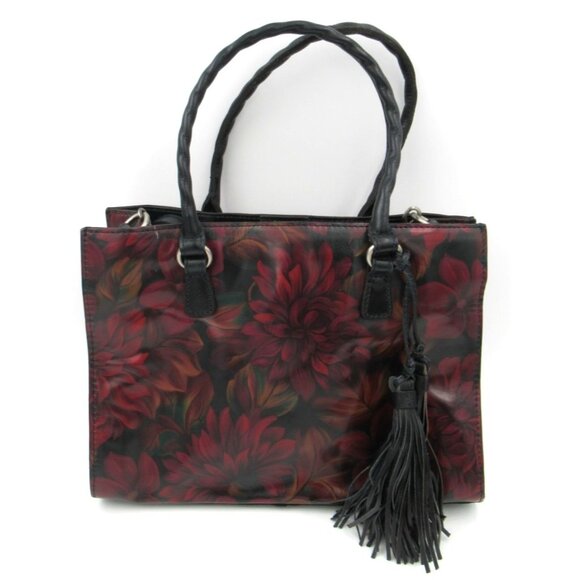 Patricia Nash Leather Primrose Satchel Rustic Floral Mums Purse Handbag Medium - Picture 1 of 10